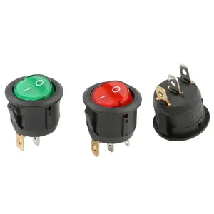 KCD1-201 3 pin rocker switch with lamp LED 3 pins 2 position ON/OFF Green Red kcd1 23MM 3 pin round switch