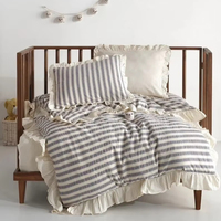 Ensemble de housse de couette en fil teint à froufrous pour bébé, hôtel, maison 100% coton à volants, housse de couette rayée, ensemble de literie pour enfants