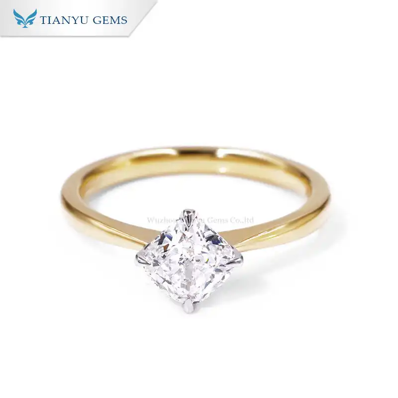 Tianyu Gems Customized 1ct Cushion Cut CVD/HPHT Lab Diamond 14K/18K Yellow Gold Engagement Rings Jewelry