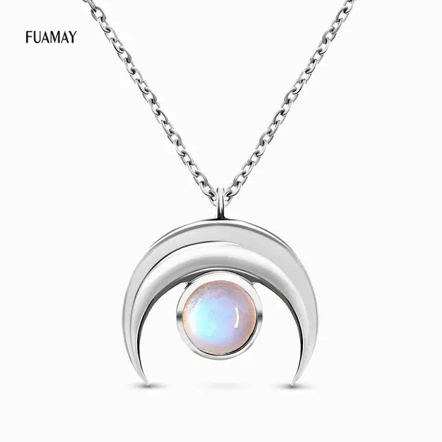 FUAMAY — bijoux en argent, bijoux avec pendentifs de lune en forme de croissant de lune et de Rose, collier