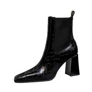 566-NW1 Alla Moda e sexy club tacco ultra tacco alto quadrato di brevetto pelle di serpente pelle di avvio alla caviglia - Product Image 1