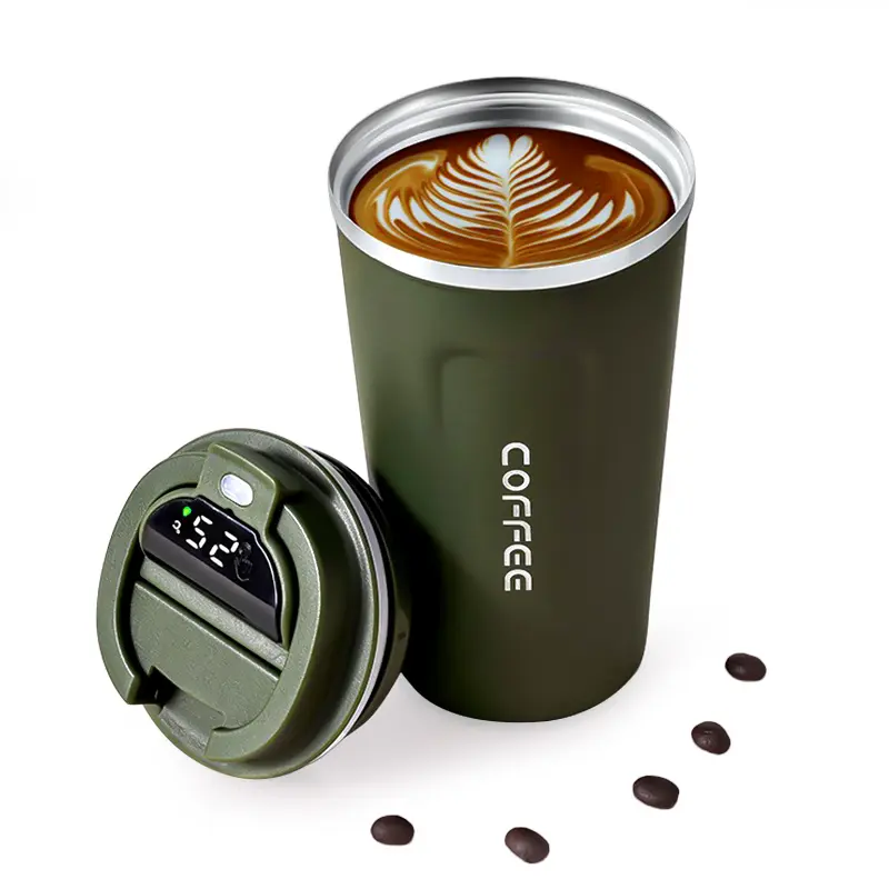 380ml 510ml Double Wall Stainless Steel Vacuum Smart temperature controlled Coffee Mug Cups with temperature display Led Lid