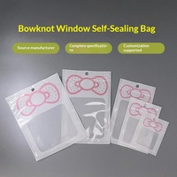 Sachets refermables à motif nœud mignon avec fenêtre transparente et trou de suspension pour petites entreprises, bijoux, lunettes, pierres précieuses, bracelets, cartes photo