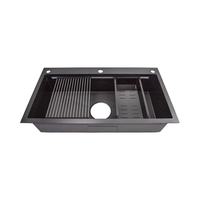 Évier de cuisine simple en acier inoxydable 304, design moderne, fait main, finition noir mat, à poser sur comptoir, garantie 3 ans - Vente chaude