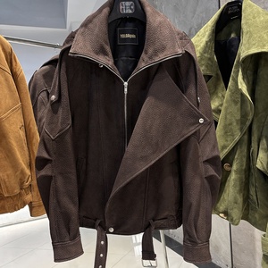 Veste en Cuir Véritable pour <span class=keywords><strong>Femme</strong></span> Automne 2025, Manteau Ample en Peau de Mouton Vintage, Blouson en Daim Marron Foncé - Product Image 1