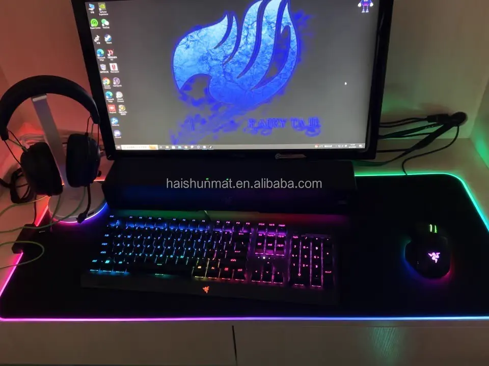 Black RGB LED Gaming Mousepad Desk Mat with Sublimation Fabric Material   Custom Logo