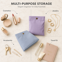 Pochette enveloppe réutilisable en toile de coton épaisse avec fermeture à pression métallique pour bijoux, cosmétiques et articles essentiels quotidiens