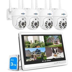 Hiseeu Wireless Security CCTV Camera System Auto Human Tracking Wifi Ptz Camera 12-inch Monitor Security Camera System Wireless