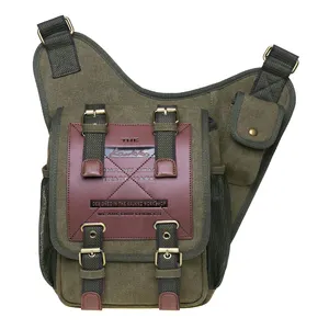 Винтажная холщовая сумка-мессенджер, кожаная сумка через плечо, мужская сумка через плечо, оптовая продажа