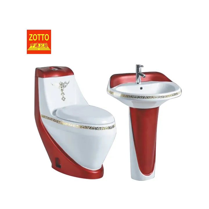 Suministro directo de fábrica, juego de baño de cerámica de Color rojo, Closetool completo de lujo, juego de inodoro para lavabo de baño