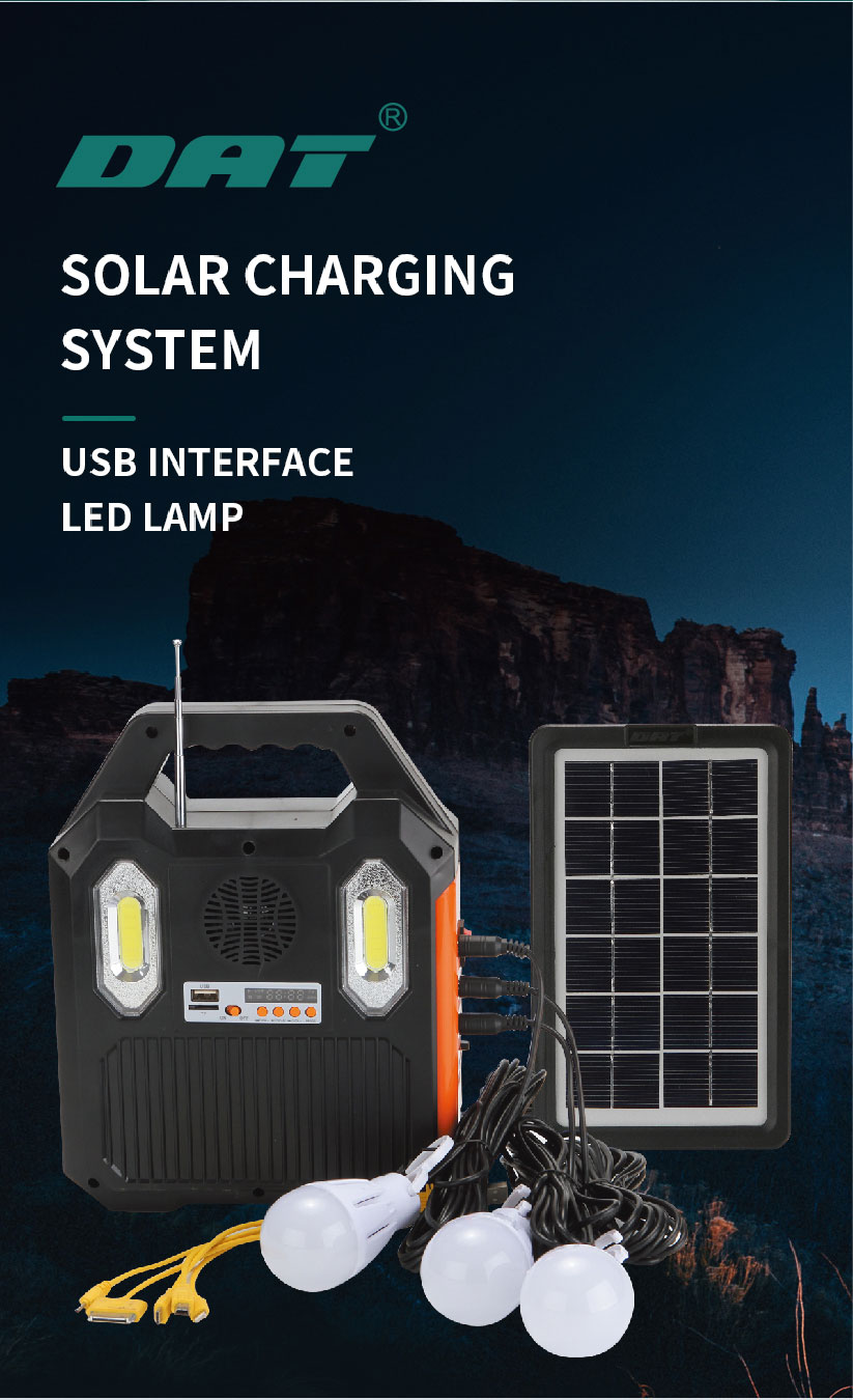 AT-9028B DAT solar charging lighting system kits with MP3 and radio function solar led lighting kits for africa market