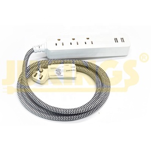 3 cửa hàng 2USB Trạm Sạc 3ft nhiệm vụ nặng nề bện dây mở rộng máy tính để bàn điện dải phẳng cắm 15Amp đồng PVC ổ cắm - Product Image 4