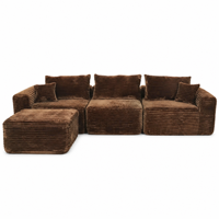 Modernes Braunes Cord-Modulsofa-Set mit Ottoman, Flaches 3-Sitzer-Sofa aus Weichem Stoff für Wohnzimmer, Großhandel