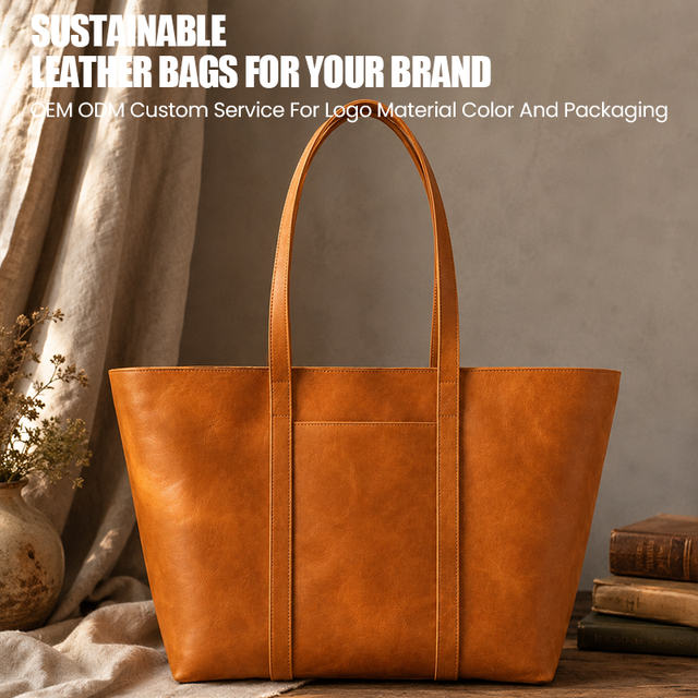 Eco Vegetable Tanned Leather Shoulder Tote Bag for Women Large Capacity Minimalist Luxury Vintage Handbags OEM Custom Factory