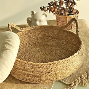 Op Maat Gemaakt Logo Hond En Kat Huisdier Stro Geweven + Katoenen Touw Mand Met Dikke Pad - Product Image 2