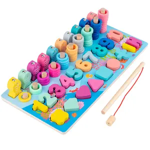 नई शैली मिनी 1 में 5 आकार संख्या मान्यता लकड़ी के चुंबकीय मछली पकड़ने खिलौना पहेली प्रवेश बोर्ड उच्च गुणवत्ता मोंटेसरी लकड़ी खिलौना