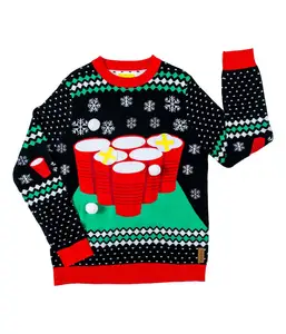사용자 정의 남자 스웨터 겨울 풀오버 패턴 재미있는 클래식 자카드 긴 소매 승무원 목 못생긴 크리스마스 스웨터