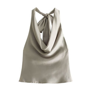 Nueva Camiseta Corta de Satén con Cuello Drapeado para Mujer, Top de Moda - Product Image 5