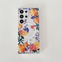 Funda Magnética Transparente con Diseño Floral IMD para Samsung Galaxy S24 S23 Ultra S22, Carcasa para iPhone 16 15 14 13 12 Pro Max