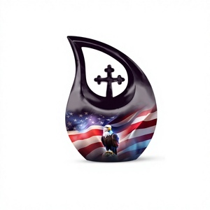 Urna Funeraria en Forma de Lágrima con Diseño Único de Águila y Bandera Americana Negra para Cenizas Humanas, con Bolsa de Terciopelo Gratis - Product Image 1