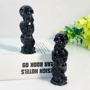Oferta Especial: Tallados Artesanales de Obsidiana Negra de Alta Calidad con Tres Calaveras para Decoración y Regalos - Product Image 6