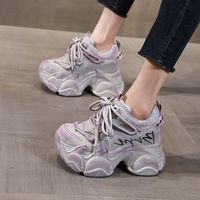 Chaussures décontractées en gros pour femmes, baskets rétro à plateforme, chaussures de papa à semelle épaisse, baskets à lacets, MOQ