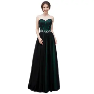 Zümrüt yeşil siyah zıt renk uzun balo kıyafetleri 2024 yeni varış balo elbise gece elbisesi