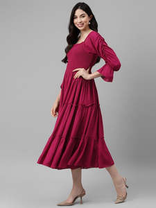 Women's Woven Rayon A-Line Midi <b>Dress</b> High Waist <b>Ruffle</b> Sleeve Party Festive Fancy Casual Stylish One Piece <b>Dress</b> - Product Image 2