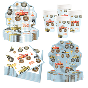 DAMAI Car Theme Tableware Set with Truck Blue Disposable Paper Plates Cups Napkin <b>Birthday</b> Party <b>Decoration</b> Set - Product Image 1