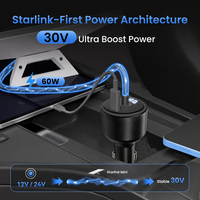 Adaptor Mobil 2-Port Pintar Khusus untuk Starlink Mini DC 60W, Port Tipe-C dengan Layar Tampilan Tegangan