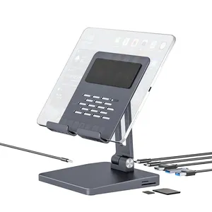 7-In-1 도킹 스테이션 휴대용 알루미늄 완전 접이식 각도 조절 책상 휴대 전화 태블릿 스탠드 홀더