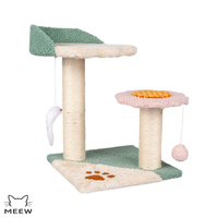 Arbre à chat design patte de chat avec velours Teddy et corde en sisal, plateforme à 2 niveaux, jouets suspendus, bicolore