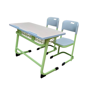 Muebles para Aula, Escritorio Escolar Doble Combinado con Silla, Escritorio Escolar Doble para 2 Estudiantes, Escritorio Escolar de Madera - Product Image 1