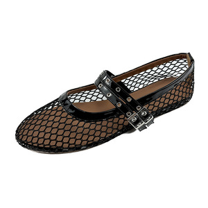 Nouvelles chaussures d'été à bout ouvert, à lacets, respirantes, en maille, de style français, avec jupe assortie et chaussures plates à talons bas - Product Image 5