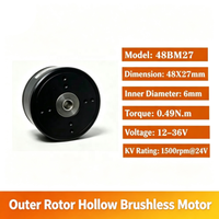 Moteur BLDC à arbre creux 48BM27 12-36V 1500RPM 0.49Nm pour applications médicales, LiDAR, articulations de robots, cardans et systèmes d'automatisation, et unités de contrôle