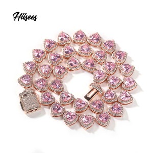 <span class=keywords><strong>Collana</strong></span> a Catena <span class=keywords><strong>Tennis</strong></span> Iced Out con Cuori Verdi e Rosa da 10mm, Gioielli Hip Hop Bling in Ottone Placcato Oro 18K, Nuova Moda Lucida - Product Image 3
