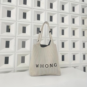 Vertical Stripe Letter Knit Tote Bag Summer Fashion Women Shoulder Bag European Style Knitted Handbag <b>Beach</b> Bag - Product Image 6