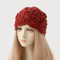 Bonnet tricoté vintage élégant à fleurs faites main, double couche, polyvalent, motif crâne, casquette florale 3D pour l'automne et l'hiver