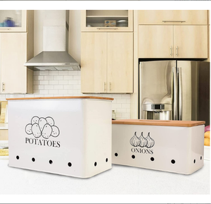 Potato Onion Storage Box Food Container Sets Storage Canisters for Potato & Onion with bamboo lid