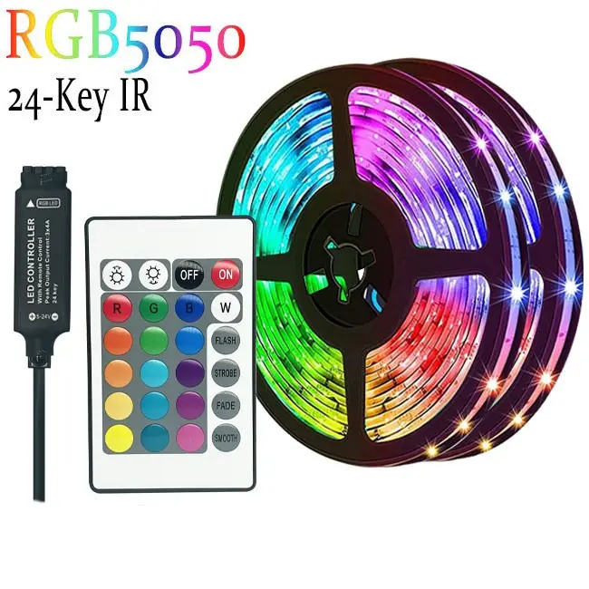 เพลงซิงค์ 5050 ไฟ LED Strip RGB เปลี่ยนสี 24 คีย์รีโมทคอนโทรลสมาร์ท Strip ไฟสําหรับทีวี TIKTOK DIY