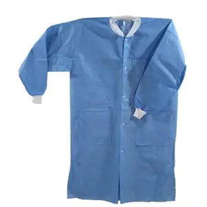 Wholesale SMS Material Disposable Tech Lab Coats Blue Color Knitted Sleeves And Knitted Collar Lab Coats