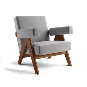 Style nordic modern Living Room Coffee Shop Furniture Leisure Leather Wood Frame accent Lounge chairs wooden armchair With Arm