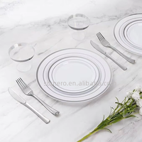 Services de vaisselle jetables en plastique argenté pour 100 invités – Assiettes anti-fuite de qualité alimentaire pour fêtes et mariages