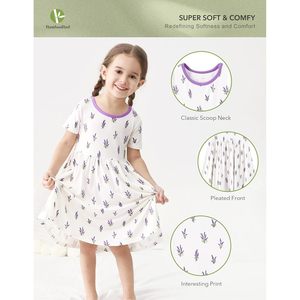 Vestido de Manga Corta para Niña BambooBud, Estampado Floral, Transpirable, Informal, para Verano, de 2 a 7 Años - Product Image 2