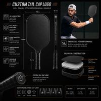 Raquette de pickleball en polypropylène, design sans bords, noyau en nid d'abeille en carbone 18K, construction monobloc, technologie thermoformée