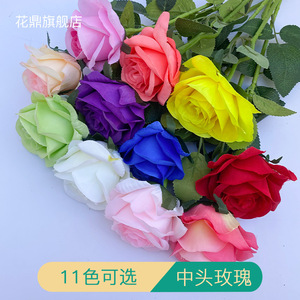 Rose artificielle en soie à tige unique, grande tête, style européen, pour décoration de maison et de mariage, moins de 10 cm - Product Image 3
