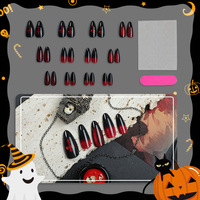 Vente en gros de faux ongles réutilisables en ABS, style Ins, en amande, à presser, motif œil de chat rouge et croix, 24 pièces par set