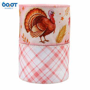 Pita Renda Pink Thanksgiving dengan Motif Kalkun, Labu, Jagung, Daun Maple, dan Kotak-kotak Pink Putih untuk Hiasan Pintu dan Karangan Bunga - Product Image 2