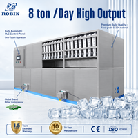 Máquina de Hielo en Cubos de 8 Toneladas, Planta de Hielo de 29mm y 38mm, Descongelación por Gas Caliente, Acero Inoxidable 304, PLC, para Fábrica de Bebidas y Almacenamiento en Frío