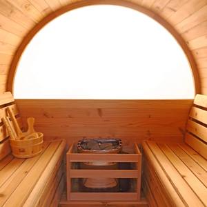Sauna de Barril para Jardín de Cedro Rojo Impermeable, Moderna Cabina de Sauna de Madera para Exteriores con Vidrio Templado para Villa y Piscina - Product Image 4